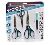 Woots MaxTitanium Club Pack 8" 7" 5" & Travel Non-Stick Scissors with Dual Curved Technology HD for Shipping Office School Gardening 4 Pack