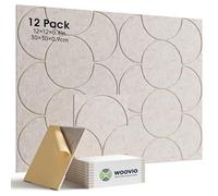 Woovio Sound Proofing Panels, 12 Pack Acoustic Wall Panels, High Density Self-Adhesive Sound Dampening Panels for Recoding Studio Gaming Room, Home Offices 30x30x0.9cm Beige