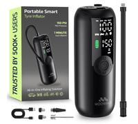 Woowind LP1 Tyre Inflator Air Compressor, 150 PSI, Bike Pump, Auto Cut Off, Cordless Car Tyre Inflator with Schrader, Presta, Dunlop, Pressure Gauge for Car, Bicycle, Motocycle