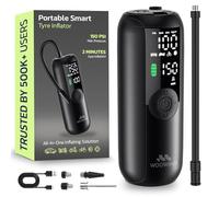 Woowind LP1 Tyre Inflator Air Compressor, 150 PSI, Bike Pump, Auto Cut Off, Cordless Car Tyre Inflator with Schrader, Presta, Dunlop, Pressure Gauge for Car, Bicycle, Motocycle