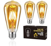 Woowtt E27 LED Light Bulb, Edison Vintage Bulbs Dimmable 6W Retro Amber Glass Screw Lamp ST64 3 Pack