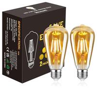 Woowtt Edison Led Bulbs E27, 4W Vintage Screw Light Bulb Warm White 2700K, Dimmable ST64 LED Filament Bulb 40W Equivalent, Retro Style Amber Glass Screw Lamp, 400LM, Pack of 2