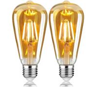 Woowtt Edison Led Bulbs E27, 4W Vintage Screw Light Bulb Warm White 2700K, Dimmable ST64 LED Filament Bulb 40W Equivalent, Retro Style Amber Glass Screw Lamp, 400LM, Pack of 2