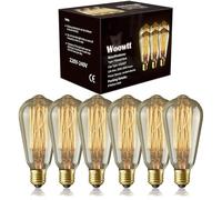 Woowtt Edison Light Bulbs 6 Pack Classic Antique Bulb Style - Amber Warm - Dimmable - ST64 60W