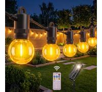 Woowtt Festoon Lights Outdoor 15M/50FT, Solar Powered Garden String Lights with 25+2 LED G40 Shatterproof Bulbs, Waterproof Remote Control Hanging Lights for Patio Gazebo Backyard