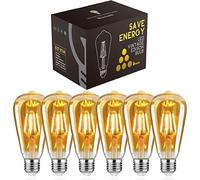 Woowtt LED Edison Bulb, Vintage Light Bulb, Dimmable 4W E27 LED Bulbs, Led Filament Bulb, Antique Style Retro Amber Glass Screw Lamp, ST64, 2700K, 400LM, 4W - 6 Pack
