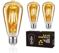 Woowtt LED Edison Light Bulb Dimmable, LED Vintage Bulb E27 Filament Bulb 4W Retro Amber Glass Screw Lamp ST64-3 Pack