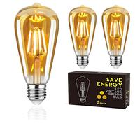 Woowtt LED Vintage Bulb E27, LED Edison Light Bulb Dimmable Filament Bulb Retro Amber Glass Screw Lamp 400LM ST64-3 Pack