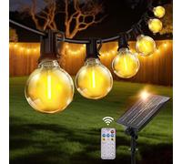 Woowtt Solar String Lights Outdoor Garden, 30M/100FT Solar Festoon Lights Outdoor with 50+2 G40 LED Shatterproof Bulbs Waterproof Lights 8 Modes Remote for Pergola Gazebo Patio