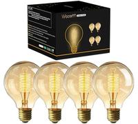 Woowtt Vintage Edison Light Bulbs, Dimmable Screw Edison Bulb Globe Bulbs Retro Spiral Lamp Warm Light 40w G80 E27 220V-4Pack