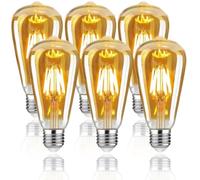 Woowtt Vintage Light Bulb, LED Edison Bulb Dimmable 6W E27 LED Bulbs Led Filament Bulb Antique Style Retro Amber Glass Screw Lamp ST64 2200K 600LM - 6 Pack