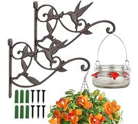 WOOYAN Hanging Plant Hook Bracket - Wrought Iron Metal Hummingbird Hanger Holder for Flower Basket Planter Bird Feeder, Windchimes, Wood Fence Posts Black 2packs