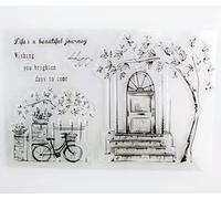 WooYangFun Life is a beaufiful Journey Bicycle Flower Door Window Rubber Clear Stamp for Card Making Decoration and Scrapbooking 11x16cm