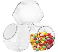 Woozettn 3 Pcs Plastic Candy Jars,Clear Cookie Jars 71 Oz for Kitchen Counter,Hexagon Cookie Jars with Lids,Plastic Dry Food Jar for Candy Buffet