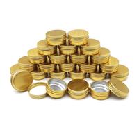 Wopanxye 10ml Aluminum Tin Jar, 1/3 oz Makeup Container, 10g Aluminum Screw up Lid Small Round Container Bottle for Cosmetics Lip Balm Cream Toner Eyeshadow Candle Tea Beads, 24 Pack Gold Color Tins