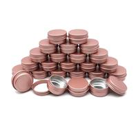 Wopanxye 10ml Aluminum Tin Jar, 1/3 oz Makeup Container, 10g Cans Screw up Lid Small Round Container Bottle for Cosmetics, Lip Balm Scrub Cream Toner Candle Tea Beads, 24 Pack Travel Tins, Matte-Pink