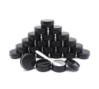 Wopanxye 10ml Aluminum Tin Jar, 1/3 oz Makeup Containers, 10g Aluminum Screw up Lid Small Round Container Bottle for Cosmetics, Lip Balm, Cream, Toner, Eyeshadow, Candle Tea Beads, 24 Pack Black Tins