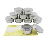 Wopanxye 10pack 50ml Silver Aluminum Tin, 50 Gram Containers Leak Proof Cosmetic Jars, 50g Small Makeup Containers Round Screw Lids for Cosmetic, Salves, Lip Balms, Toner, Cream, Candle, Tea, Beads