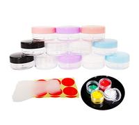 Wopanxye 12 pack 10ml Empty Sample Jars, 10 Gram Refillable Cosmetic Container, 10g Small Travel Size Round Pot Screw Cap Lid for Makeup Eyeshadow Cream Bath Lotions Lip Gloss Balms (Mixed Color)