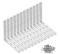 Wopanxye 12 Pack Angle Brackets, 20 x 150 mm Right Corner L Bracket, 90 Degree Stainless Steel Brace L-Shaped Metal Small Connector for Wood Furniture Shelves Chair Table Bed Fixation Repaire