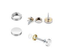 Wopanxye 12 Set Mirror Screws with Chrome Caps 10mm Shower Decorative Covers Brushed Polished Stainless Steel Nails with Washers for Tables, Bath Plates, Wardrobes, Glass Signs, Zinc Plated, Silver