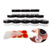 Wopanxye 12pack 10 Gram Small Clear Cosmetic Sample 10ml Empty Containers for Make-up Gifts, Eye-Shadow, Nails, Powder, Gems, Beads, Jewelry, Cream, 10g Pot Jars with Black Cap Lids, Free Spatulas