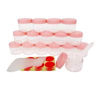 Wopanxye 16pcs 20 Gram Small Jars, 20ml Cosmetic Sample Empty Container, Plastic Round Pot Pink Screw Cap Lid, Tiny 20g Bottle for Makeup Eye Shadow Nails Powder Jewelry Cream Bath Lotion Lip Gloss