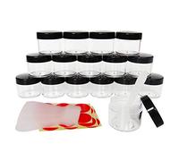 Wopanxye 16pcs 20ml Small Travel Sample Jars, 20 Gram Empty Refillable Cosmetic Container Tin, Plastic Round Pot BLACK Screw Cap Lid, Tiny 20g Bottle for Makeup Eyeshadow Nails Powder Cream Essence