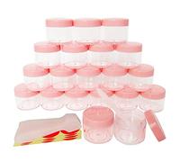 Wopanxye 20pcs 20ml Mini Travel Jars with Pink Lids for Cosmetics, 20g Plastic Small Pot for Beauty Container, Makeup Sample Eyeshadow, Face Cream, Lip Gloss Balm, Powder, Lotion, Toner, Homemade DIY