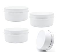 Wopanxye 250ml Aluminum Tin Jar, 8 oz Makeup Containers, 250g Aluminum Screw up Lid Small Round Container Bottle for Cosmetics, Lip Balm, Cream, Toner, Eyeshadow, Candle Tea Beads, 4 Pack White Tins