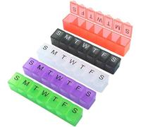 Wopanxye 5 Pcs Weekly Pill Organizer, 7 Days Portable Travel Pill Box, 7 Compartment Medicine Planner Dispenser, with Braille, Easy to Open, Senior-Friendly, Storage for Vitamins, Fish Oil (5 Colors)