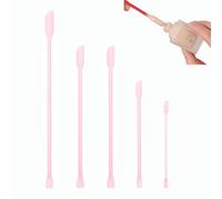 Wopanxye 5pcs Mini Silicone Spatula, Small Cosmetic Plastic Jar Scraper Scooper for Makeup Narrow Kitchen Bottle, BPA Free Long Handle Lotion Stirrer Get Last Drop from Thin Bottles Can Pot, Pink