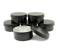 Wopanxye 6pcs 150ml Aluminum Tin Jars with Screw Cap Lids, Empty Refillable Makeup Lip Balm Containers Round Travel Jars Cosmetics Pots, Black Metal Cans for Slime Salve Cream Candle Powder Tea Beads