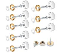 Wopanxye 8 Set 21mm Mirror Screws with Decorative Cap Brass Chrome Cover Stainless Steel Nails w/Washer for Coffee Tables Bath Plates Wardrobes Wood Furniture Bathroom Panels Glass Signboard, Silver