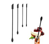 Wopanxye Beauty Spatula, 4pcs Makeup Spatula for Cosmetics and Kitchen Jar, Suitable for Jam Jar Narrow Can, Last Drop Small Silicone Scooper, Long Handle Lotion Stirrer, Tiny Spatulas 3 Sizes, Black