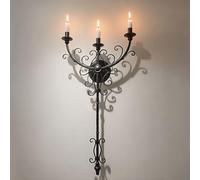 WOPARTY Black Iron Candle Sconces Gothic Wall Candle Holder - Extra Large 28" Medieval 3-Candle Wall Mounted Candlestick for Castle Theme, Halloween, Living Room, Dining Room