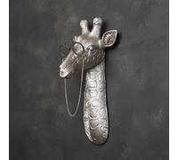 WOPARTY Giraffe Head Wall Mount, Silver Resin Wall Sculpture with Glasses, Modern Animal Decor, 11.42x5.71x4.33 Inches, 3D Design, Indoor Wall Decoration