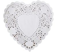 WOPARTY White Heart Paper Doilies - 6 inch Lace Round Paper Doilies - Disposable Paper Placemats - for Wedding, Birthday, Cakes, Desserts, Tableware Food Decoration, Pack of 100