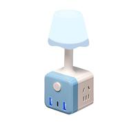 WopHSkf Creative Home Socket Integrated Bedside Lamp, Multifunction Converter Socket with Mini Bedside Lamp Night Light, for Bedroom, Guest Room, Living Room