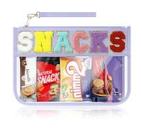 WOPIPAL Snack Bag for Travel & Makeup - Clear Chenille Letter Zipper Pouch, Waterproof Cosmetic Tote Bag for Women & Girls (Purple)