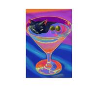 WOPIYNAG Cute Black Cat in Martini Glass Digital Canvas Poster Bedroom Decor Landscape Decor Gift 20x30inch(50x75cm)