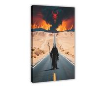 WOPIYNAG Death Strolls Along The Desert Highway, Evil Spirits Canvas Poster Bedroom Decor Landscape Decor Gift 20x30inch(50x75cm)