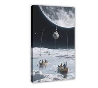 WOPIYNAG Everyone Goes Fishing in Small Boats on The Moonlit Sea Canvas Poster Bedroom Decor Landscape Decor Gift 24x36inch(60x90cm)