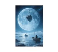 WOPIYNAG Everyone Goes Fishing in Small Boats on The Moonlit Sea Canvas Poster Bedroom Decor Landscape Decor Gift 24x36inch(60x90cm)