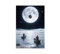 WOPIYNAG Everyone Goes Fishing in Small Boats on The Moonlit Sea Canvas Poster Bedroom Decor Landscape Decor Gift 08x12inch(20x30cm)