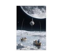 WOPIYNAG Everyone Goes Fishing in Small Boats on The Moonlit Sea Canvas Poster Bedroom Decor Landscape Decor Gift 24x36inch(60x90cm)