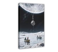 WOPIYNAG Everyone Goes Fishing in Small Boats on The Moonlit Sea Canvas Poster Bedroom Decor Landscape Decor Gift 24x36inch(60x90cm)