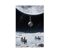 WOPIYNAG Everyone Goes Fishing in Small Boats on The Moonlit Sea Canvas Poster Bedroom Decor Landscape Decor Gift 24x36inch(60x90cm)