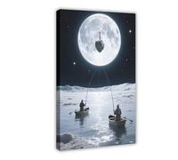 WOPIYNAG Everyone Goes Fishing in Small Boats on The Moonlit Sea Canvas Poster Bedroom Decor Landscape Decor Gift 24x36inch(60x90cm)