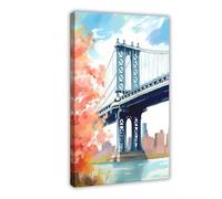 WOPIYNAG Manhattan Bridge NYC Canvas Poster Bedroom Decor Landscape Decor Gift 24x36inch(60x90cm)